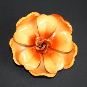 Vintage orange enamel flower pin 60s large statement jewelry
